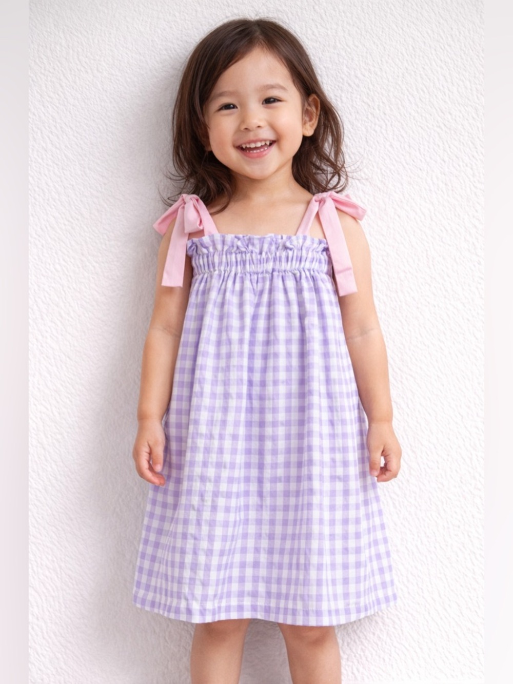 Stitchy fish Check Yes Gingham Dress Purple white pink toddler girl 3T